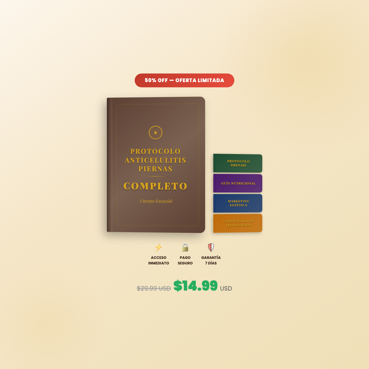 PROTOCOLO ANTICELULITIS DE PIERNAS COMPLETO + 4 BONUS DE REGALO
